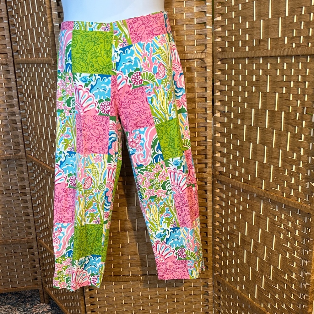 Soft Surroundings Patchwork Capri Pants Coastal Crab Print Size M Cottagecore